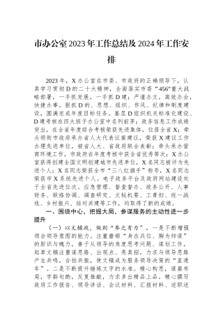 市办公室2023年工作总结及2024年工作安排