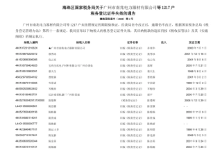 广州市南兆电力器材有限公司等1217户税务登记证件失效的通告