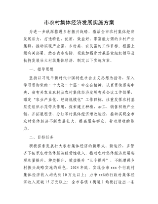 市农村集体经济发展实施方案