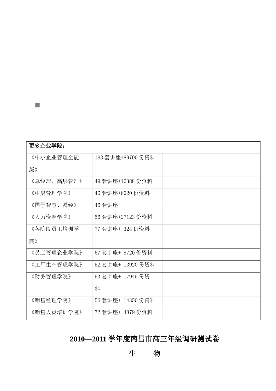 南昌市高三年级生物调研测试卷_第1页