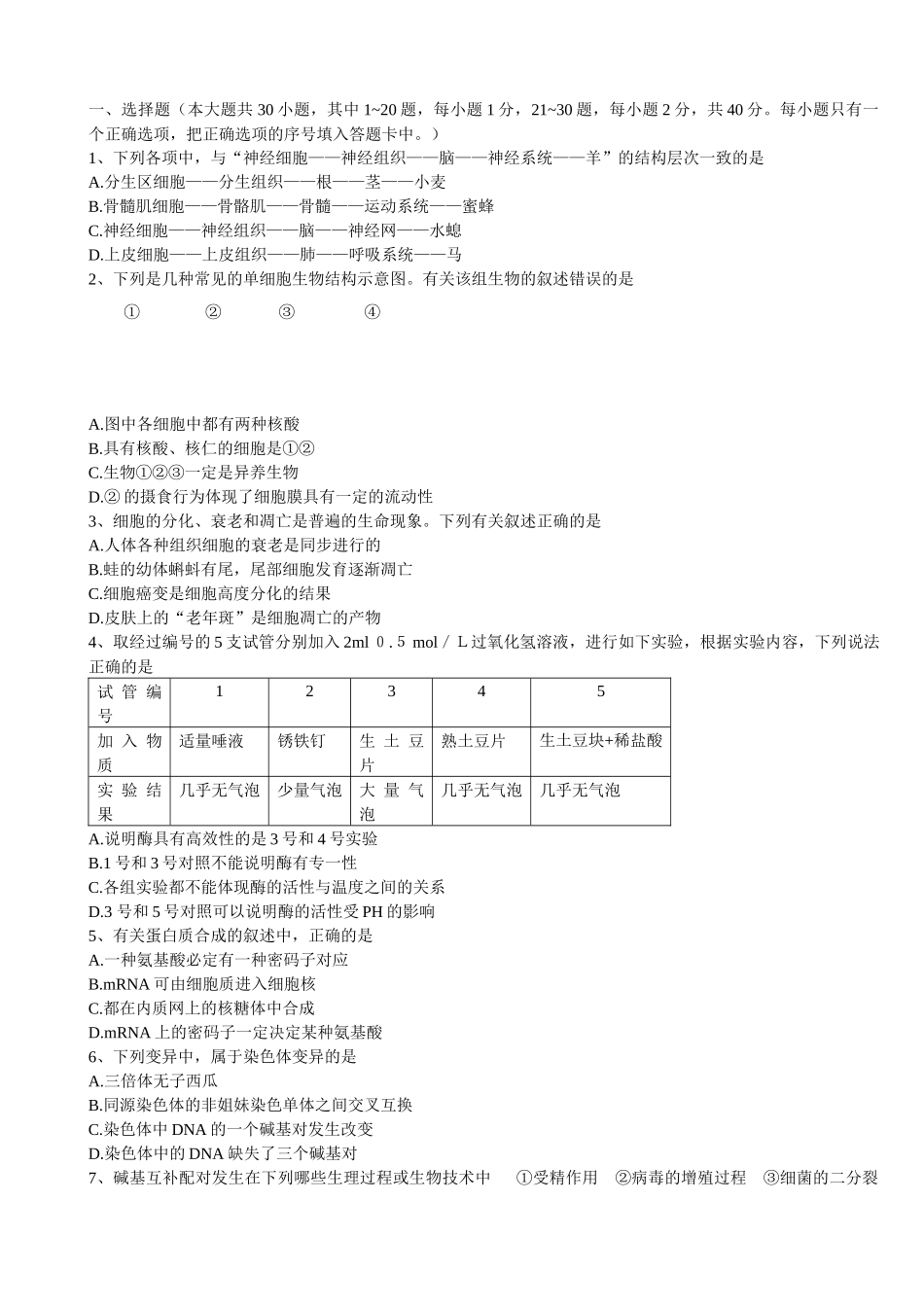 南昌市高三年级生物调研测试卷_第2页
