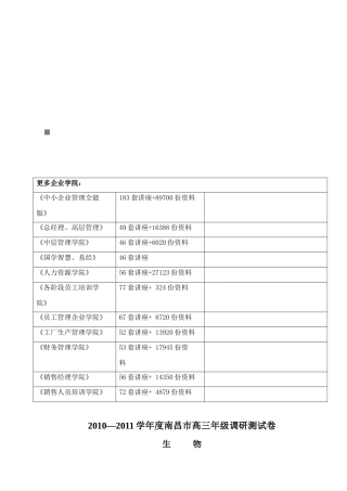 南昌市高三年级生物调研测试卷