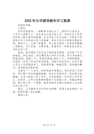 20XX年公司领导新年开工演讲致辞