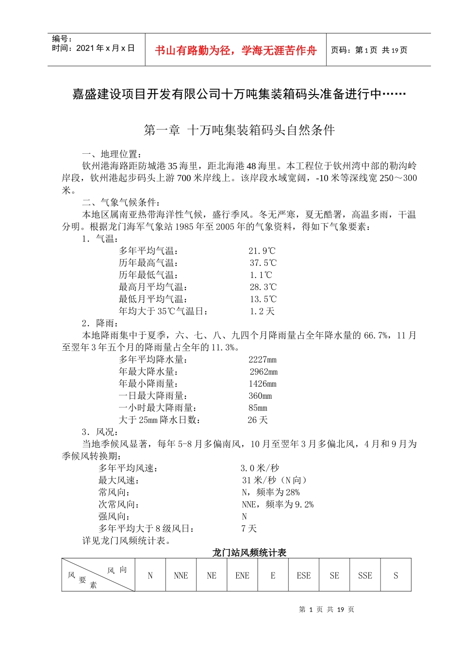 嘉盛建设项目开发有限公司十万吨集装箱码头准备进行中..._第1页