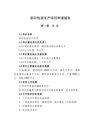 彩印包装生产项目申请报告