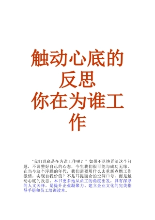 员工培训与企业文化建设的好教材《你在为谁工作》