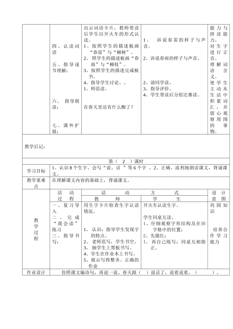 小学年级语文下册全册电子教案表格式_第3页