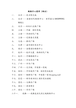 市场零售购物中心清单