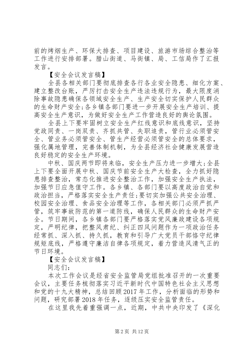 20XX年全县安全生产工作会议发言五篇_第2页