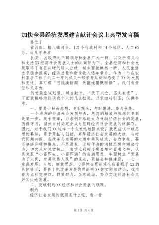 加快全县经济发展建言献计会议上典型发言