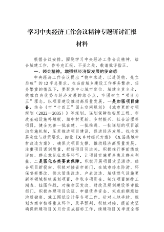 学习中央经济工作会议精神专题研讨汇报材料