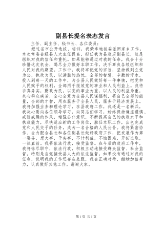 副县长提名表态发言材料