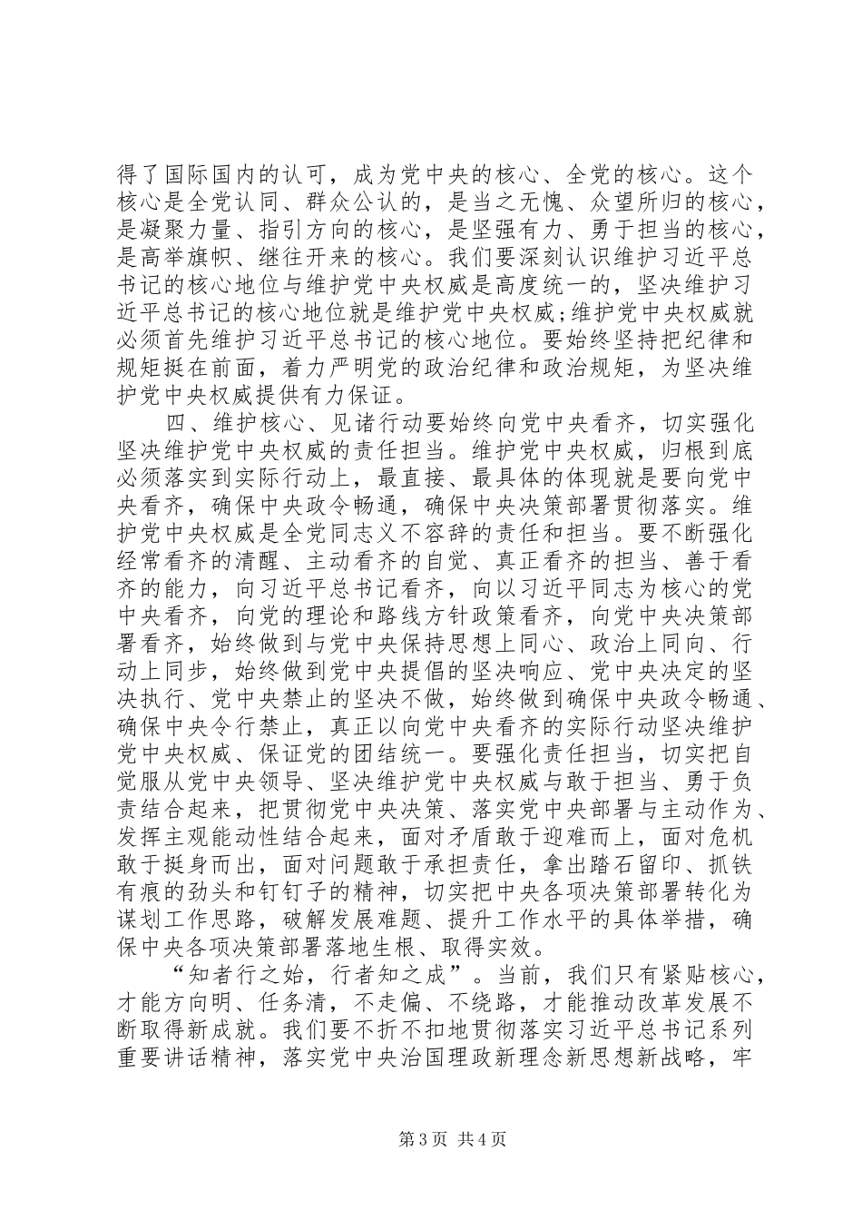 维护核心、见诸行动专题研讨发言材料提纲_第3页