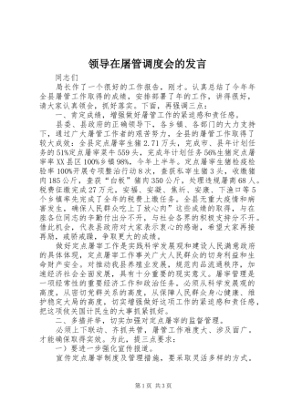 领导在屠管调度会的发言稿
