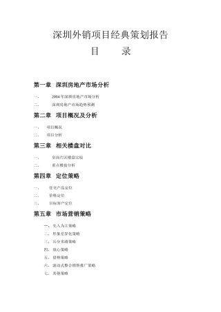 深圳外销项目经典策划报告
