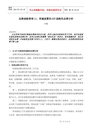 品牌战略管理11穿越迷雾的SCP战略性品牌分析