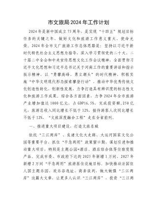 市文旅局2024年工作计划