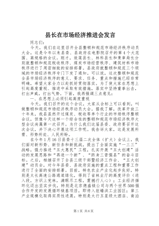 县长在市场经济推进会发言稿