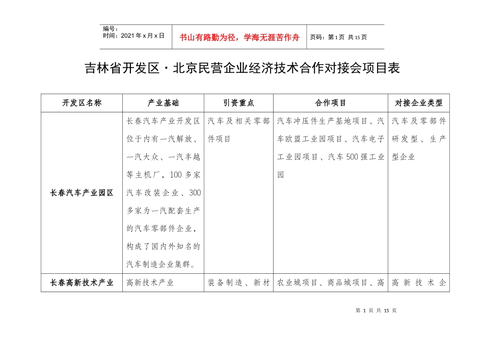 吉林省开发区-北京大型企业吉林省开发区项目推介对接会项_第1页