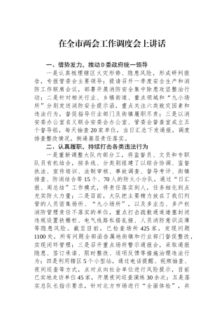 在全市两会工作调度会上讲话