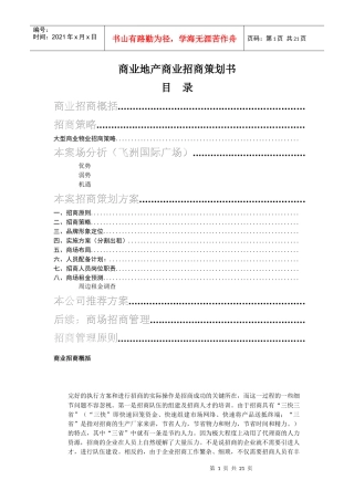 商业地产商业招商策划书