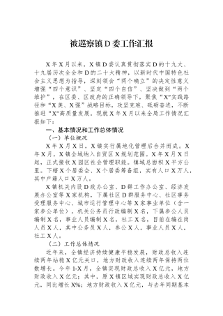 被巡察镇党委工作汇报