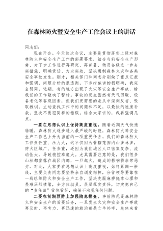 在森林防火暨安全生产工作会议上的讲话