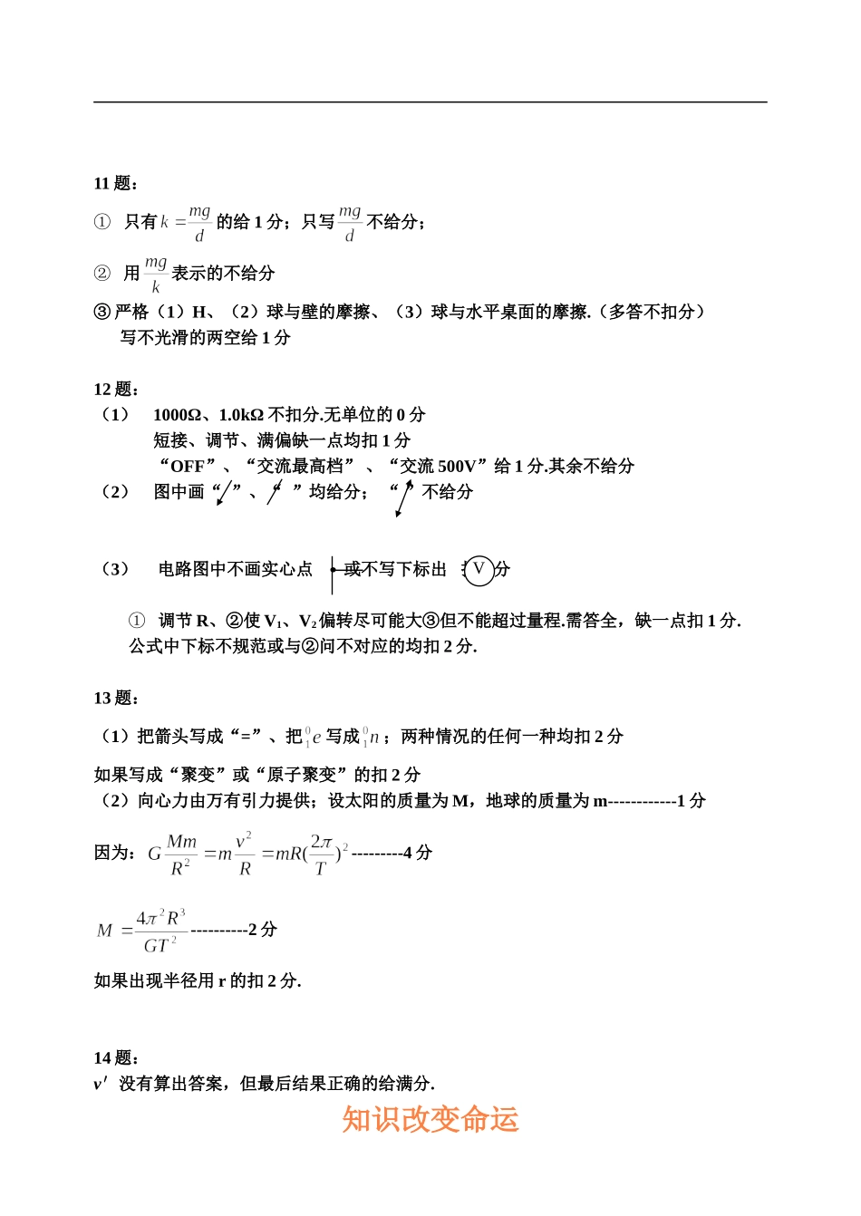 物理“一模”各组成绩和评分细则及评卷记录_第1页