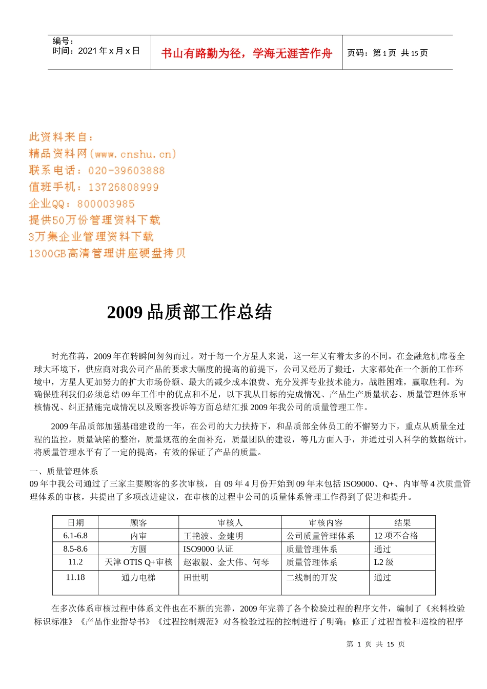 品质部年度工作总结_第1页