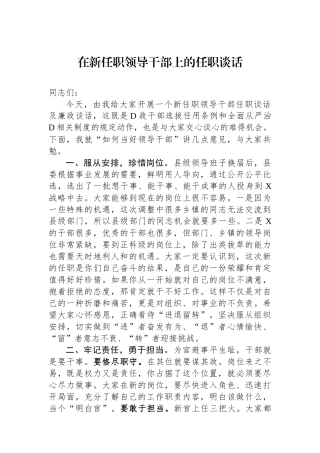 在新任职领导干部上的任职谈话