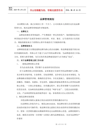 品牌管理规划