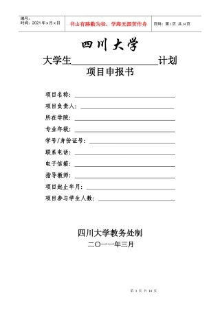 四川大学“三大计划”项目申报书