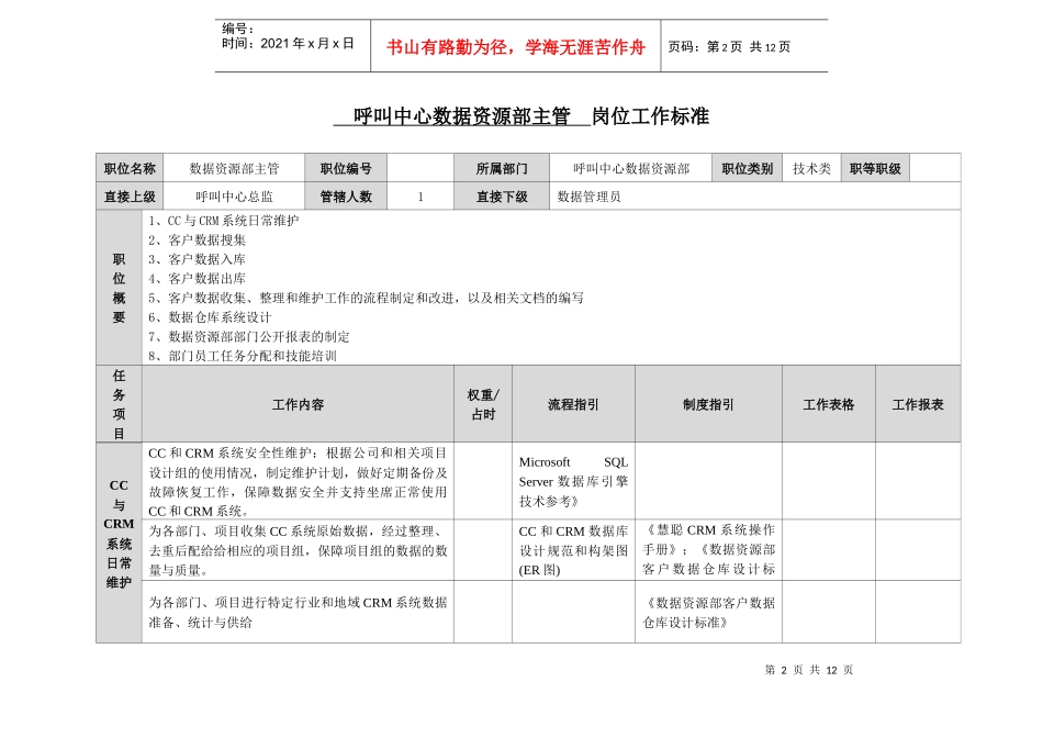 呼叫中心数据资源部经理_第2页