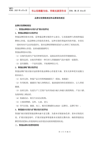 品牌架构规划和品牌识别策略规划