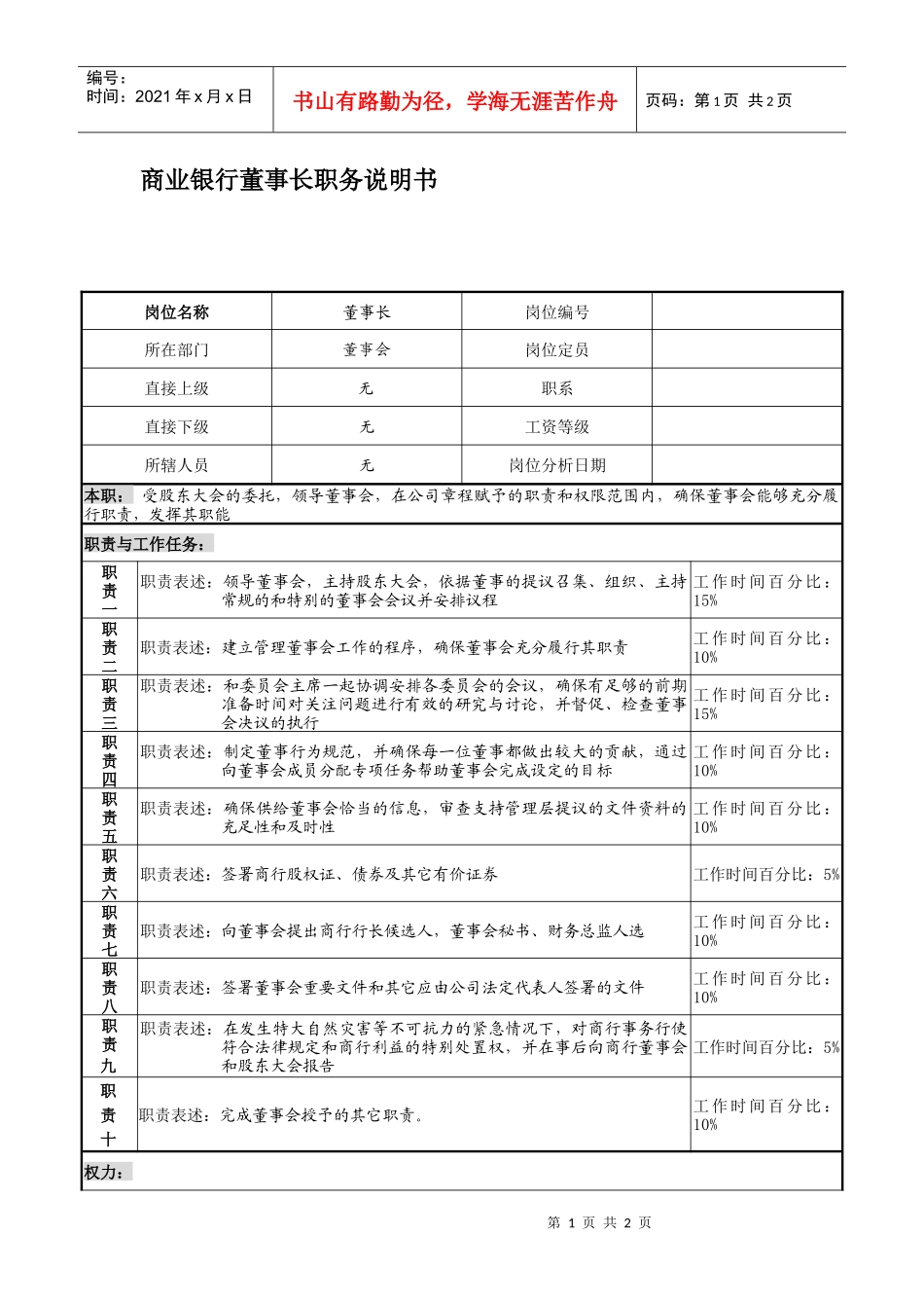 商业银行董事长职务说明书_第1页