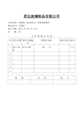君达玻璃制品有限公司社会责任管理手册
