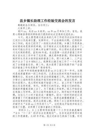 县乡镇长助理工作经验交流会的发言稿
