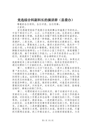 竞选综合科副科长的演讲稿（县委办） (2)