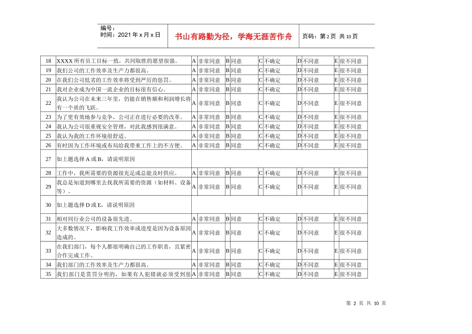 员工满意度调研问卷（案例）_第2页