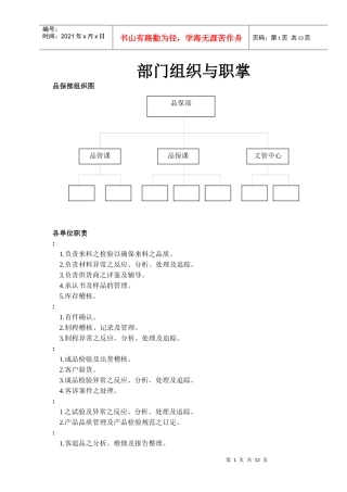 品保部门组织与职掌