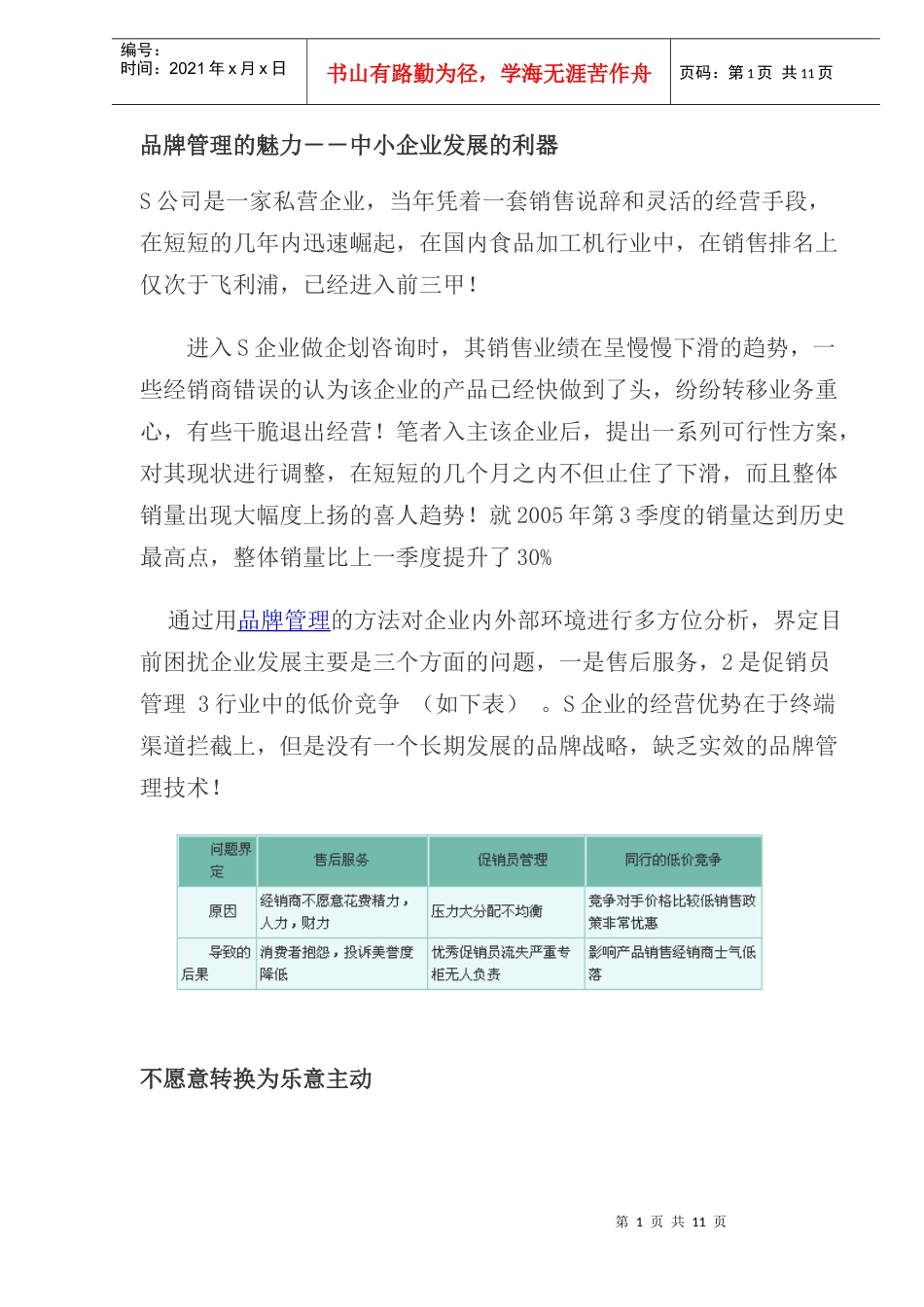 品牌管理的魅力－－中小企业发展的利器(doc14)(1)_第1页