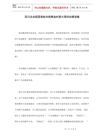 四川企业组团竞标央视黄金时段大型活动策划案doc20