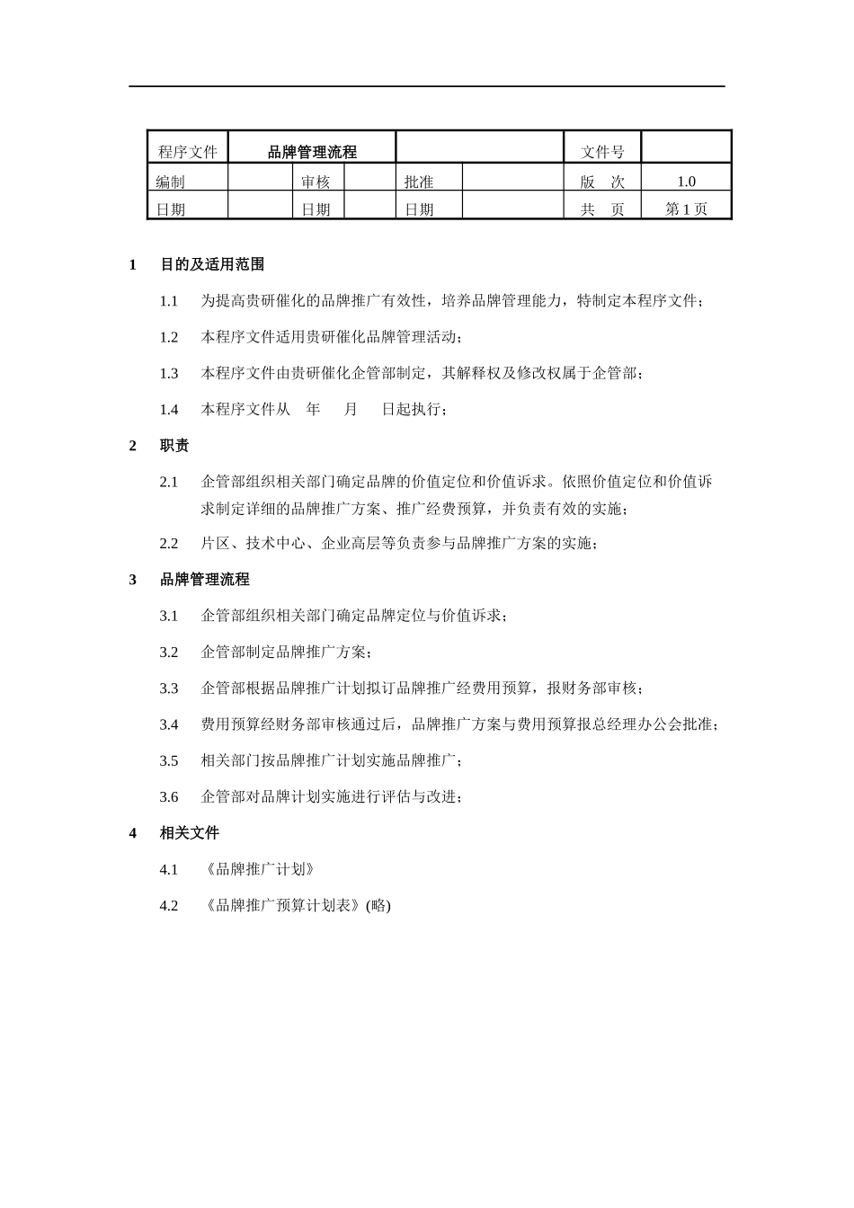 品牌管理流程岗位说明书_第1页