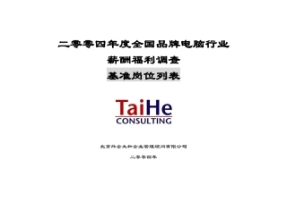 品牌电脑行业基准职位列表