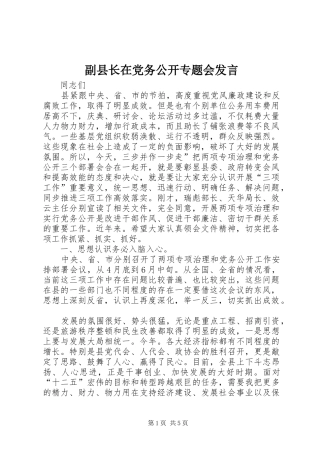 副县长在党务公开专题会发言稿