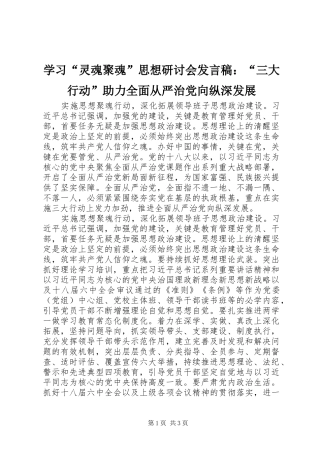 学习“灵魂聚魂”思想研讨会发言：“三大行动”助力全面从严治党向纵深发展