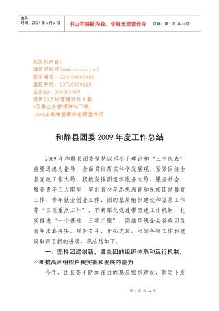 和静县团委年度工作总结