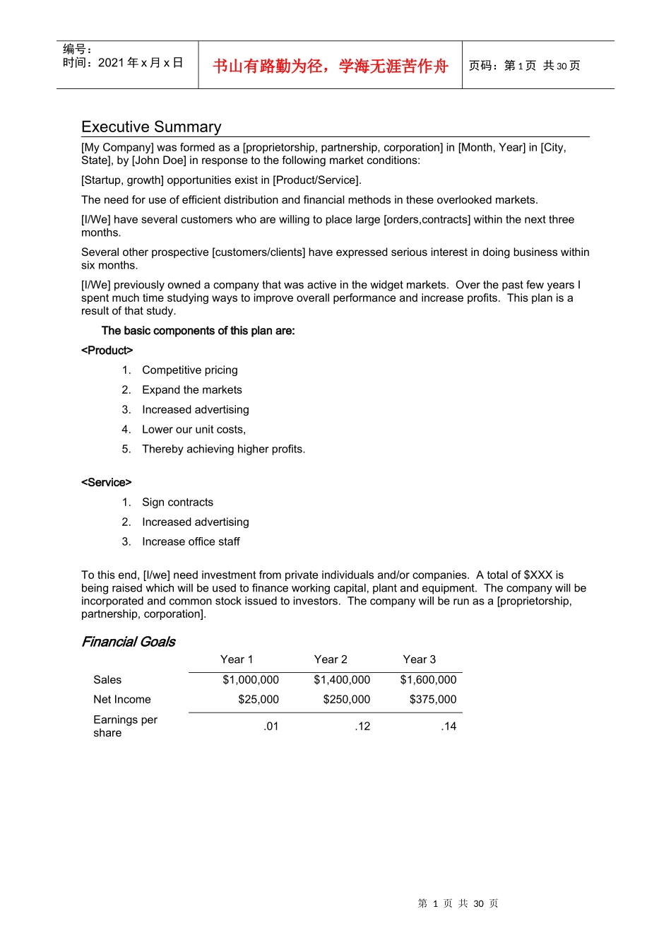 商业计划书模板（英文版）_第3页