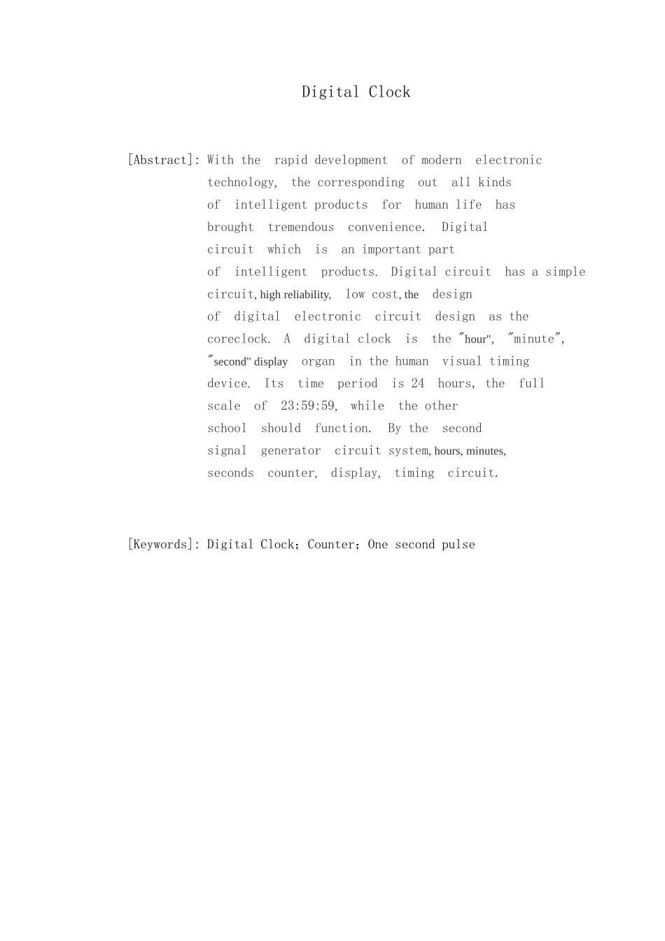 数字电子钟课程设计说明书_第2页