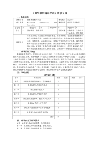 微生物肥料与农药教学大纲